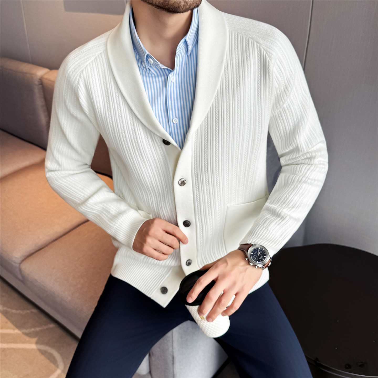 Men's Shawl Collar Knit Cardig - Muffler Men Wool review and price