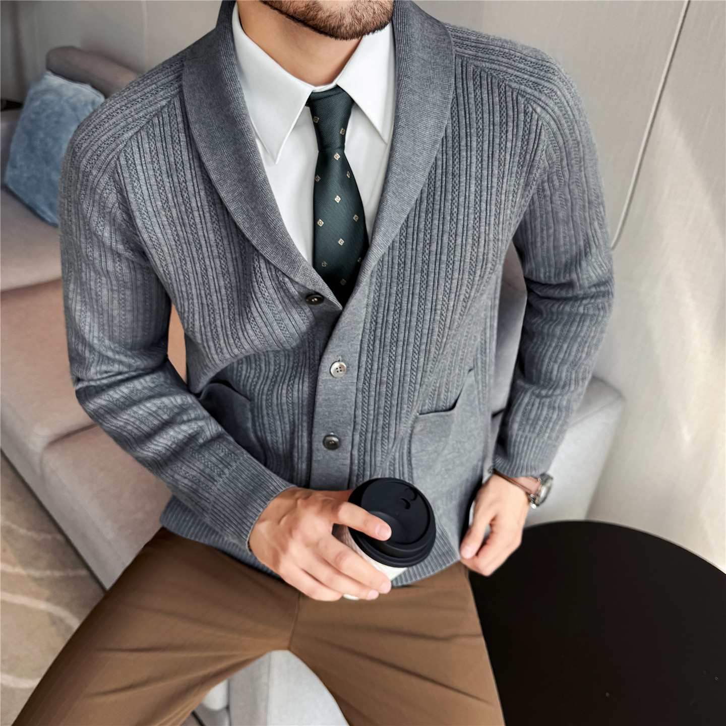 Men's Shawl Collar Knit Cardig - Muffler Men Wool review and price
