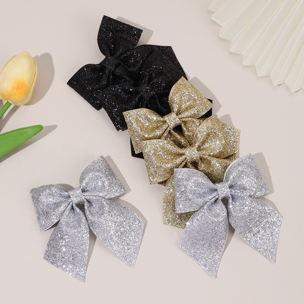 6Pcs Sparkling Bow Hair Clips  - Tie Clip Silver review and price