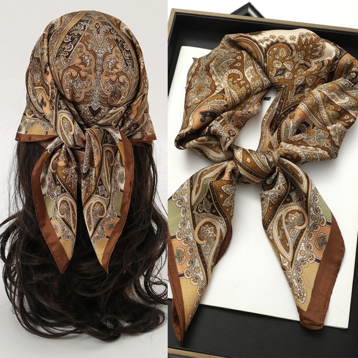 Bohemian Style Print Luxury Br - Scarf Silk Square review and price