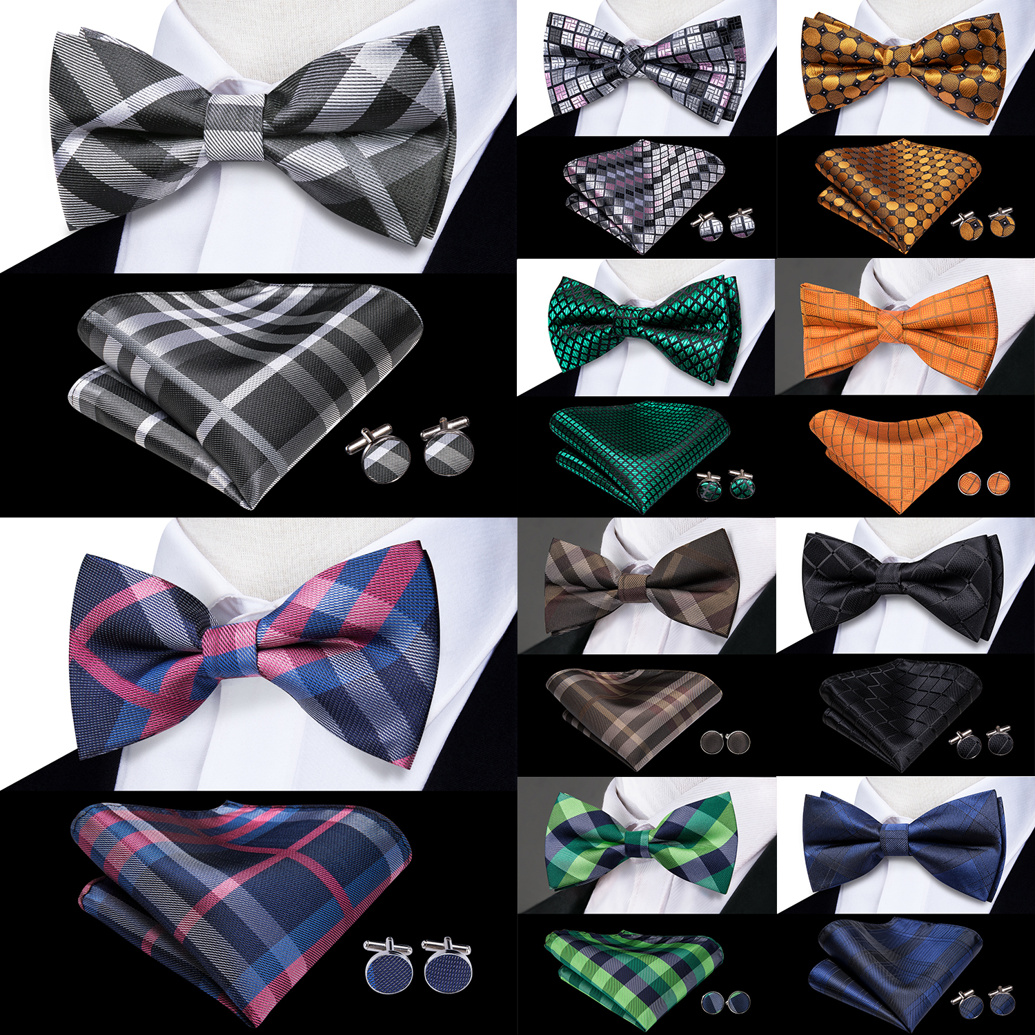 Hi-Tie Grey Plaid Jacquard Sil - Bow Tie Pre Tied review and price