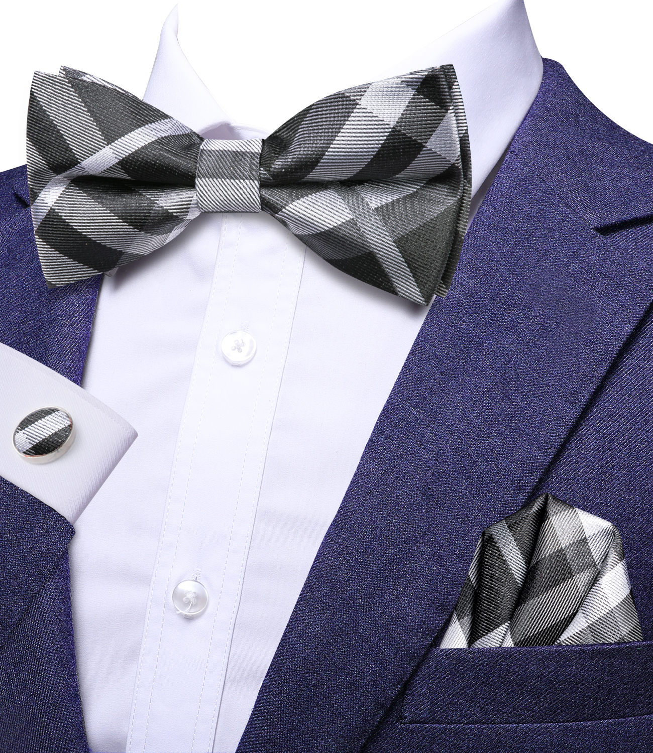 Hi-Tie Grey Plaid Jacquard Sil - Bow Tie Pre Tied review and price