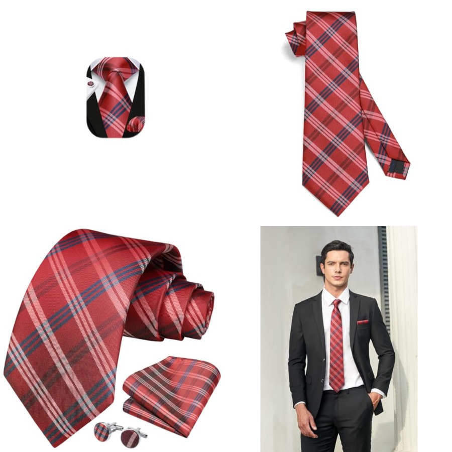 Mens Ties Set Stripe Plaid Tie - Pocket Square Set review and price