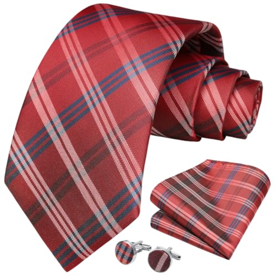 Mens Ties Set Stripe Plaid Tie - Pocket Square Set review and price