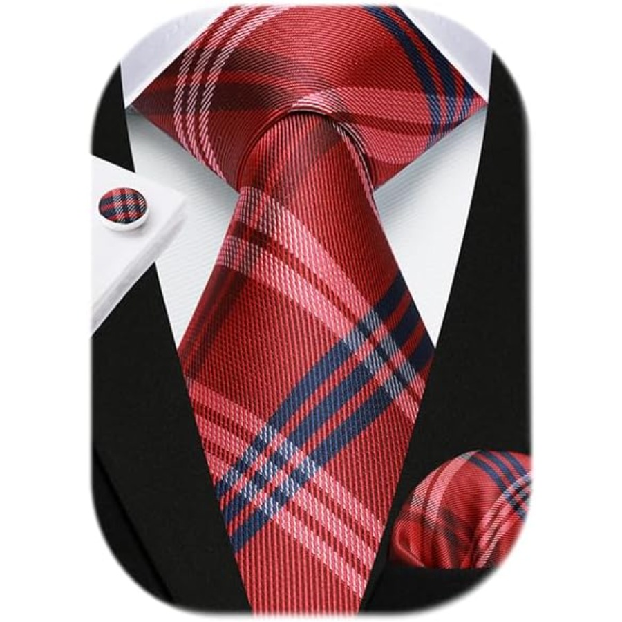 Mens Ties Set Stripe Plaid Tie - Pocket Square Set review and price
