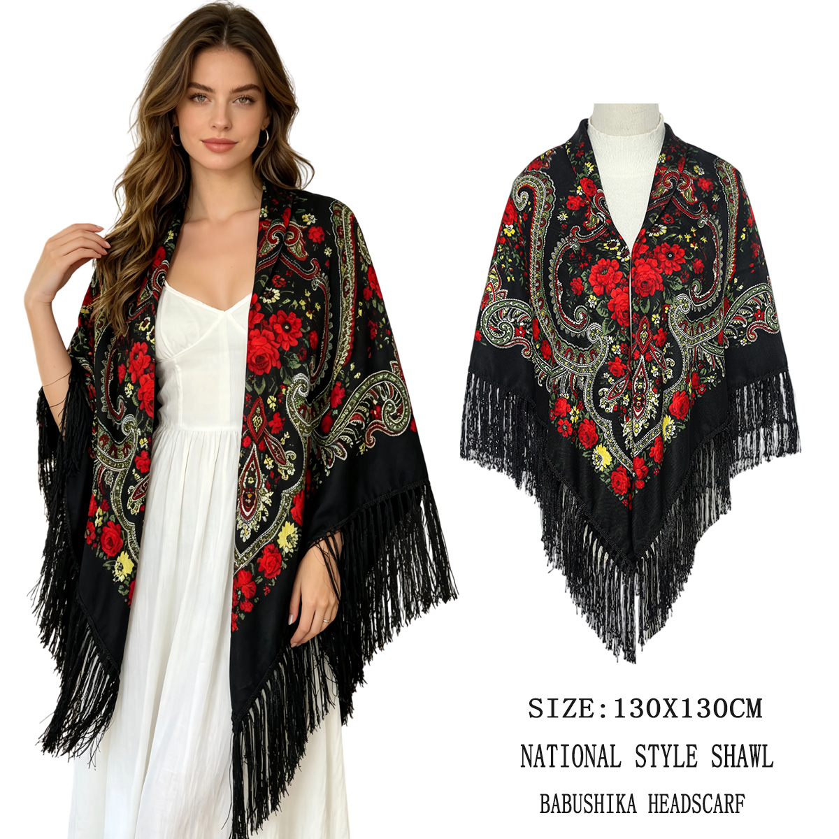 130cm New Russian Square Scarf - Woven Scarf Blanket review and price