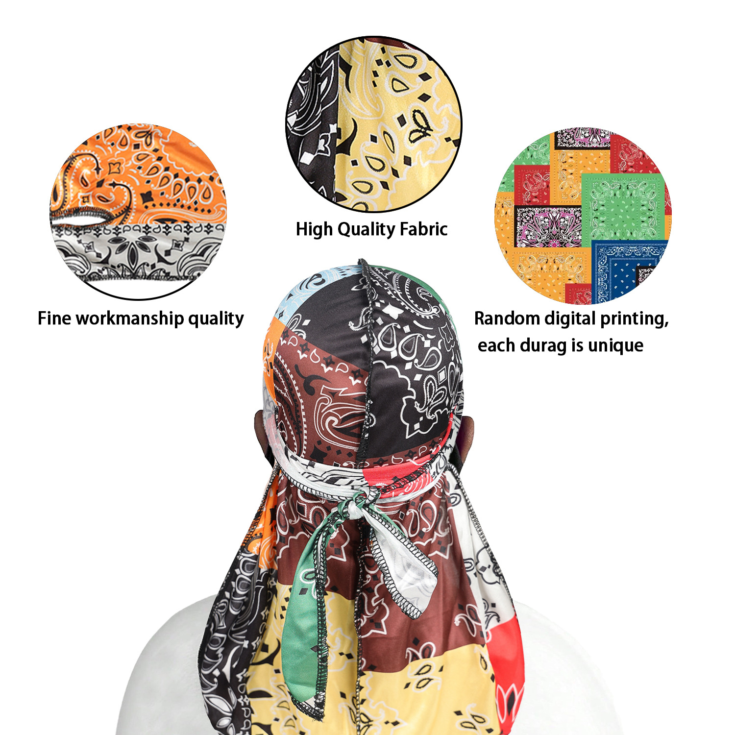 Paisley Printing Silky Durags  - Bandana Doo Rag review and price