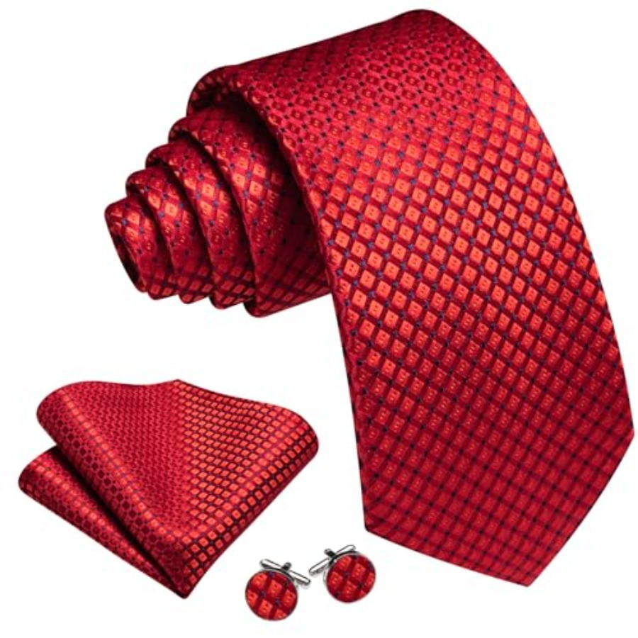 Men Plaid/Striped Ties Set Sil - Pocket Square Set review and price