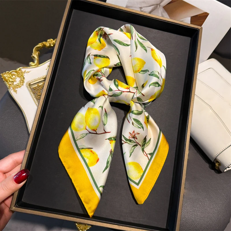 70cm Square Lemon Print Yellow - Ascot Neck Scarf review and price