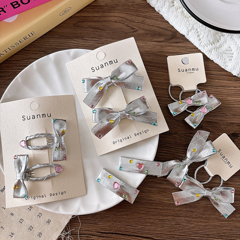 2pcs Diamond Bow Children's Ha - Tie Clip Silver review and price