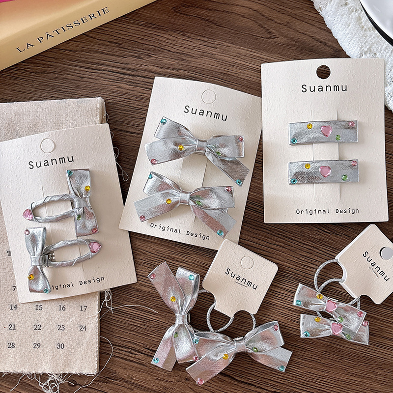 2pcs Diamond Bow Children's Ha - Tie Clip Silver review and price