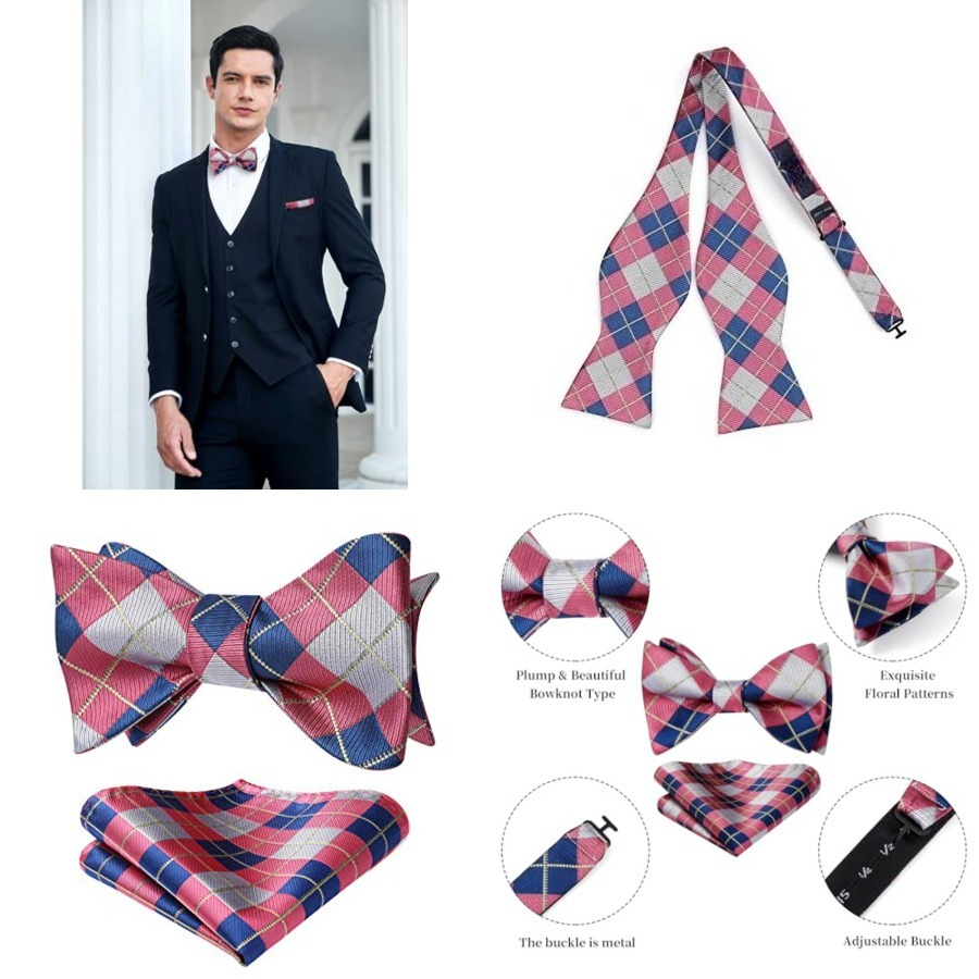 Bow Ties for Men Check Plaid S - Pocket Square Set review and price