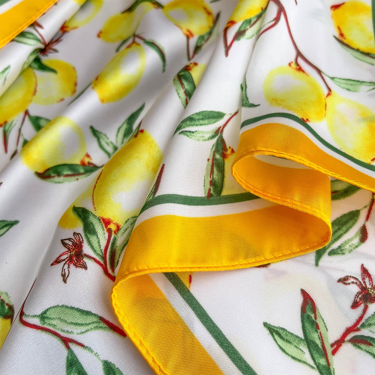 2025 New Yellow Lemon Print Sq - Scarf Silk Square review and price