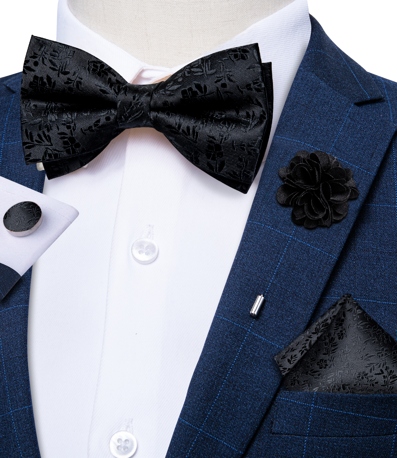 4Pcs Black Solid Floral Men's  - Bow Tie Pre Tied review and price