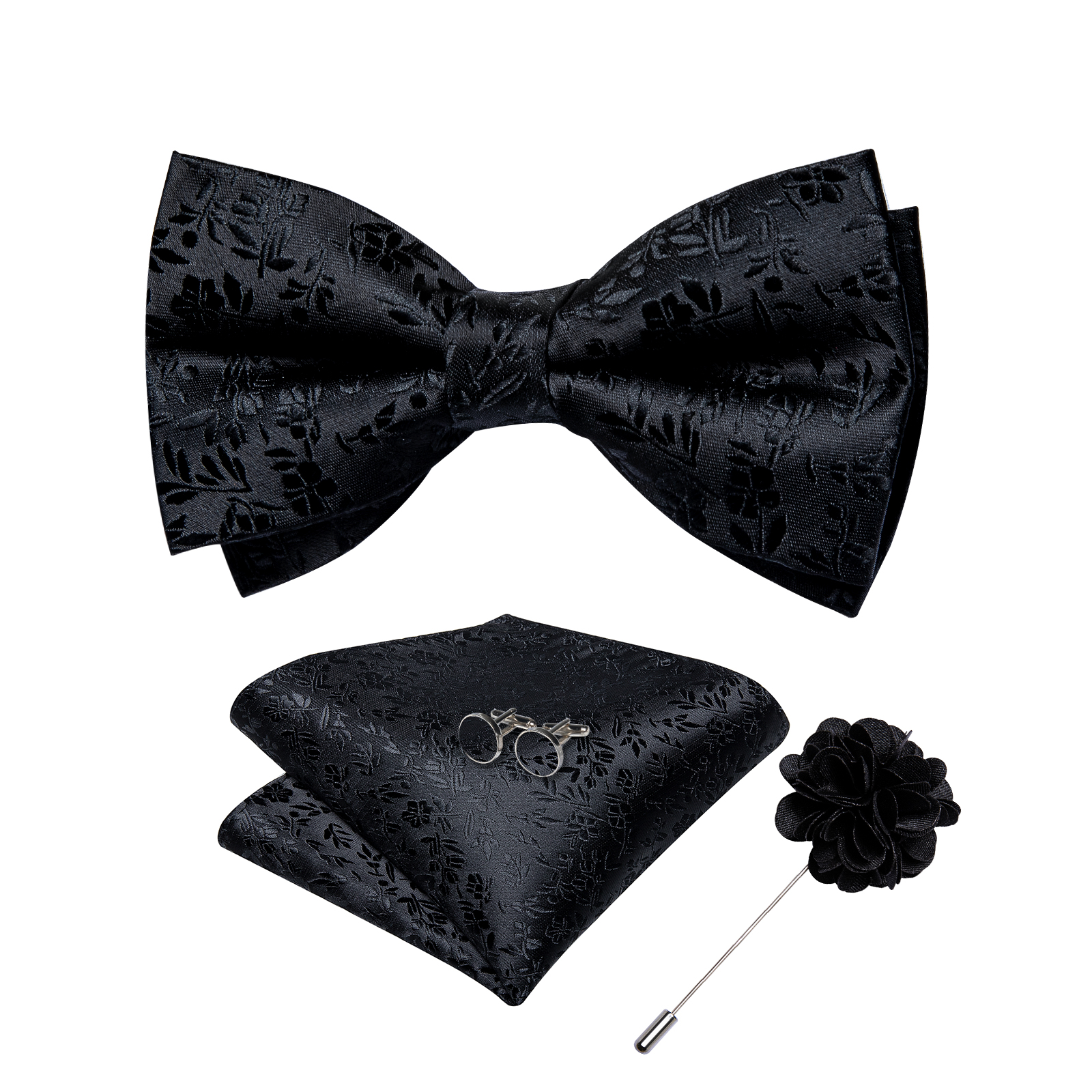 4Pcs Black Solid Floral Men's  - Bow Tie Pre Tied review and price