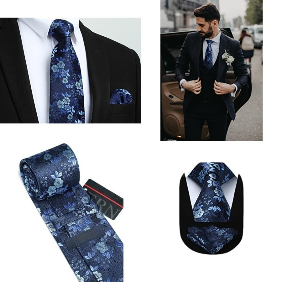 Men Floral Ties Woven Classic  - Pocket Square Set review and price