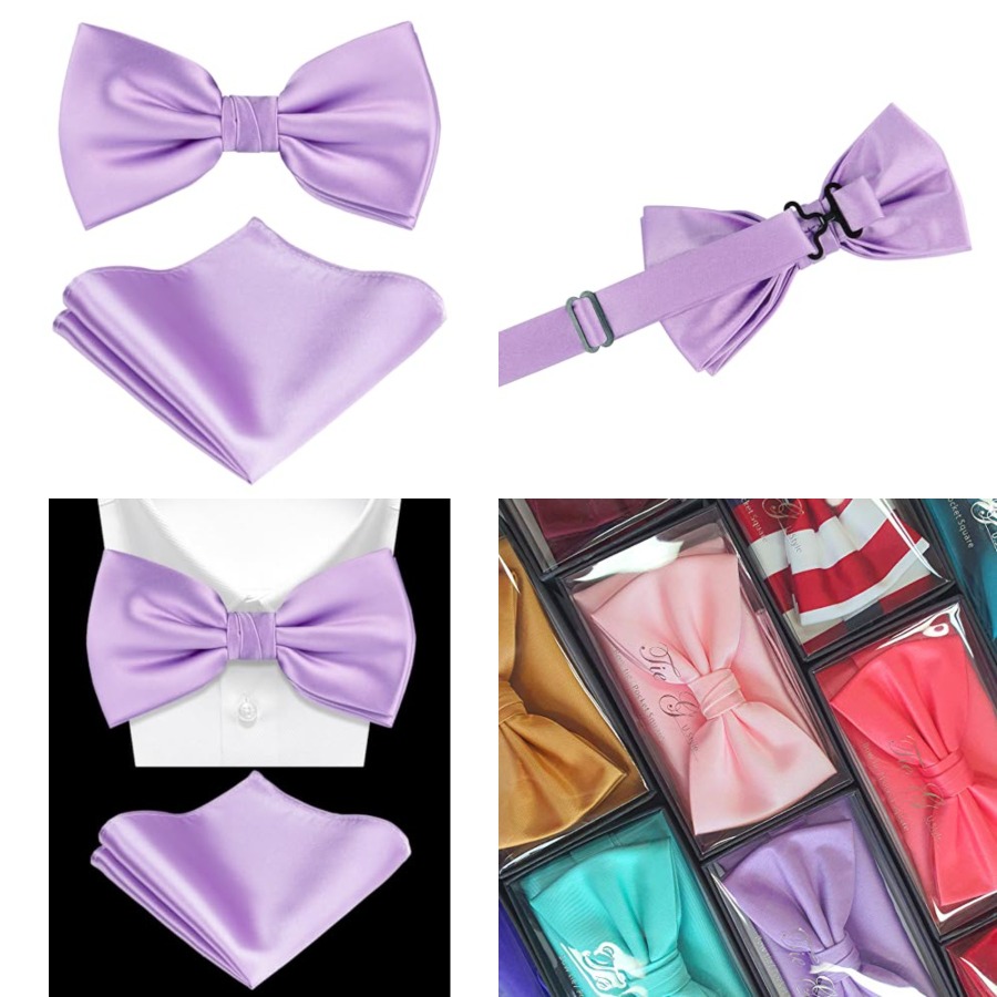 Solid Color Pre-tied Bow Tie a - Pocket Square Set review and price